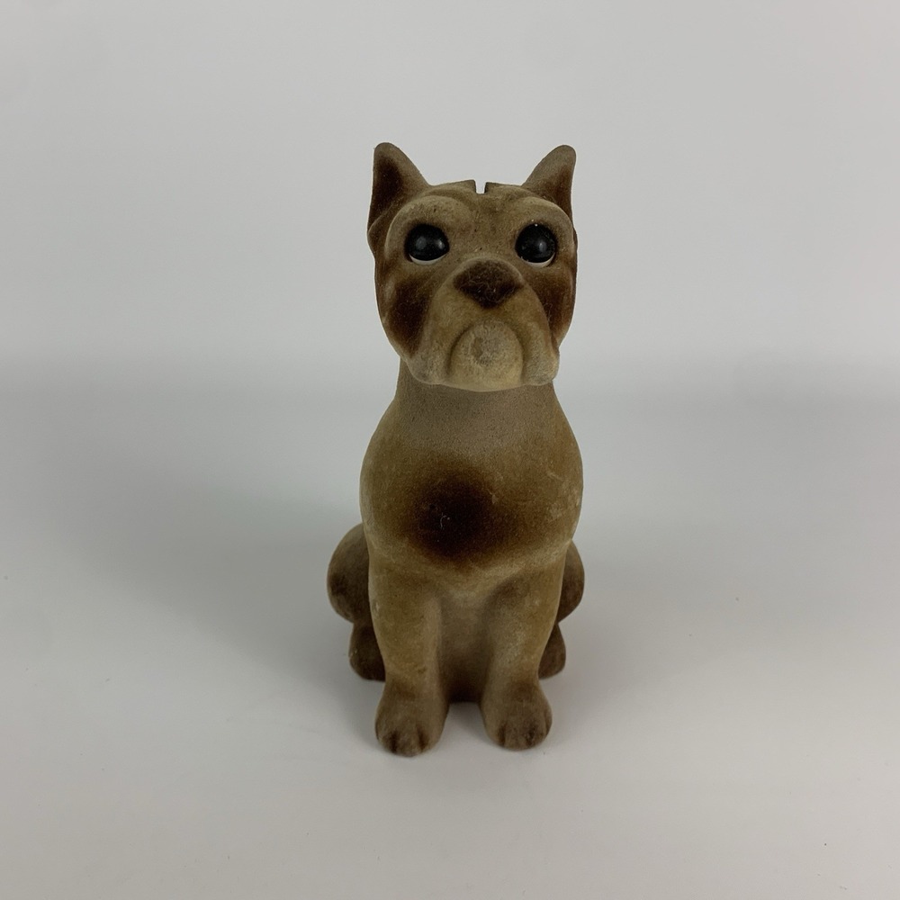 Royalty Designs Flocked Fuzzy Boxer Dog Coin Bank 7" Coin Slot Uncut Vintage